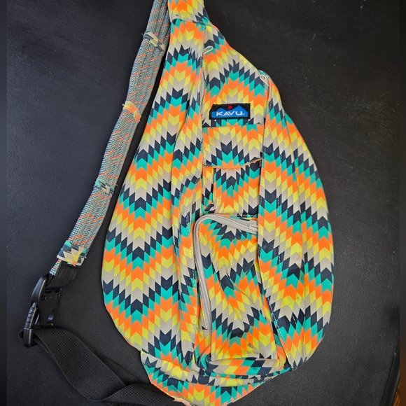 Kavu Handbags - KAVU Chevron Sling Bag Orange Teal Yellow Backpack Purse Zipper